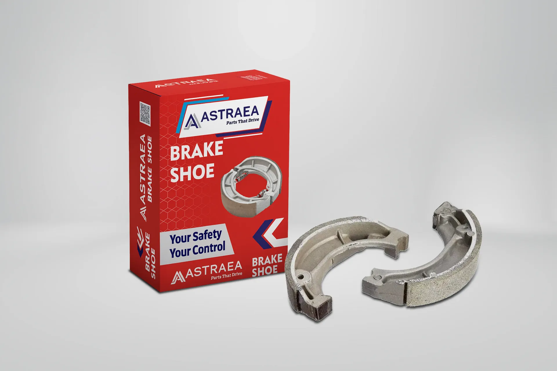 Astraea brake shoe product carton and drum brake shoes